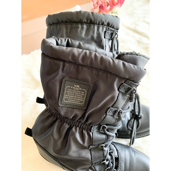 COACH SAGE SZ 8B BLACK NYLON/LEATHER WATERPROOF LINED COLD WEATHER BOOTS, SNOW - Picture 7 of 9